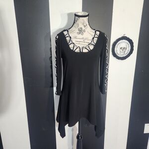 Joseph Ribkoff Black Scoop Neck Tunic with Lattice Trim